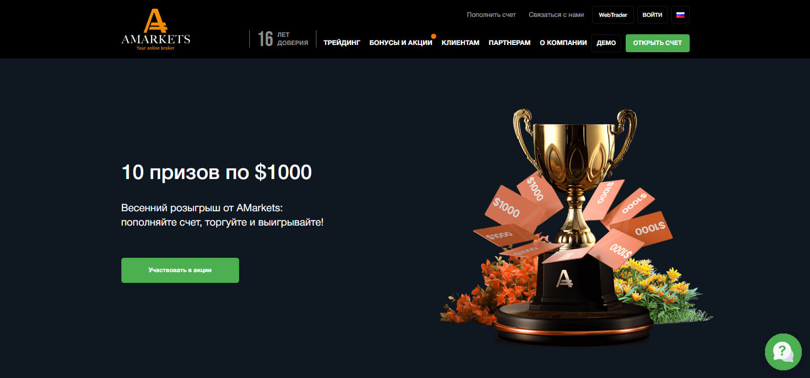 Amarkets website screenshot